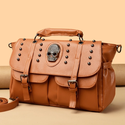 Borsa A Spalla Da Donna Stile Punk Pelle PU Teschio Rivetto Gotico Moto Borsa A Mano Borsa A Tracolla Moda Retrò