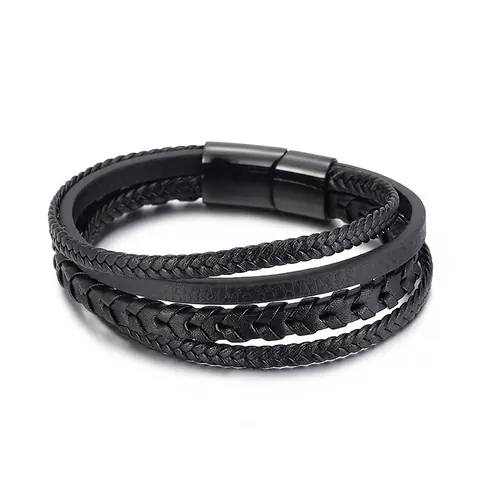 Men Multi-layer Braided Leather Bracelet With Stainless Steel Magnetic Clasp Vintage Punk Style Wristband Jewelry