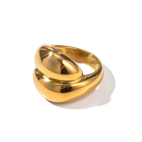 Chunky Geometric Ring Stainless Steel 18K Gold Plated Minimalist Fluid Wave Design Non Fading Statement Jewelry For Women
