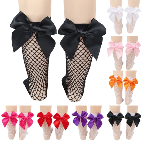 Sweet Princess Style Big Bow Fishnet Crew Socks Breathable Mesh Nylon Socks For Kids Women Parent-Child Party Accessories