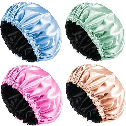 Satin Sleep Bonnet Double Layer Adjustable Hair Care Night Cap Smooth Satin Elastic Head Cover For Women