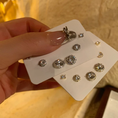 Boucles Oreilles Clous Créoles Zirconium Carrées Rondes Avec Tige En Argent Base Cuivre Bijoux Mode Polyvalents Pour Femmes