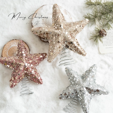 Étoile De Sommet De Sapin De Noël Paillettes Écume Étoile À Cinq Branches Décoration De Fête Étincelante Base À Ressort