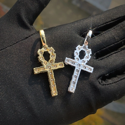 Collana Con Pendente A Croce Ankh Hip Hop Rame Placcato Oro 18K AAAAA Zircone Gioielli Iced Out Per Uomo Con Catena