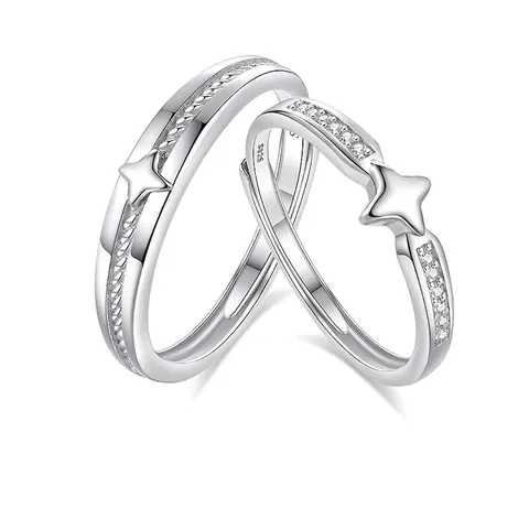 Anelli di Coppia a Stella in Argento Sterling S925 per Uomo Donna Minimalisti Aperti Regolabili con Strass Gioielli Regalo Moda