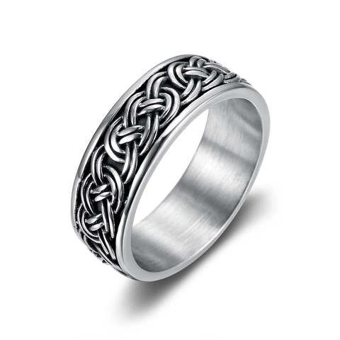Keltischer Knoten Ring Edelstahl Herren Vintage Nordisch Gewebtes Muster Band Schmuck Geprägte Textur Poliert