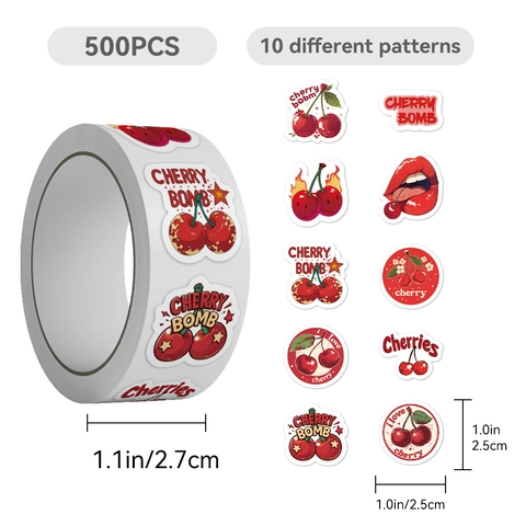 Cherry Theme Round Decorative Stickers Self Adhesive Labels For Envelope Sealing Scrapbooking Stationery Cute Pop Art Patterns