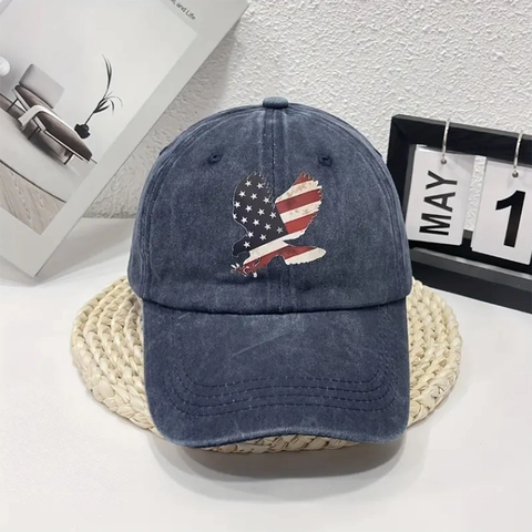 Washed Cotton Baseball Cap Retro Vintage American Flag Eagle Patch Adjustable Sun Hat For Men Women