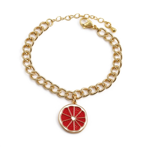 Fruit Slice Enamel Pendant Bracelet Gold Plated Copper Thick Link Chain Colorful Jewelry For Girls Kids Women