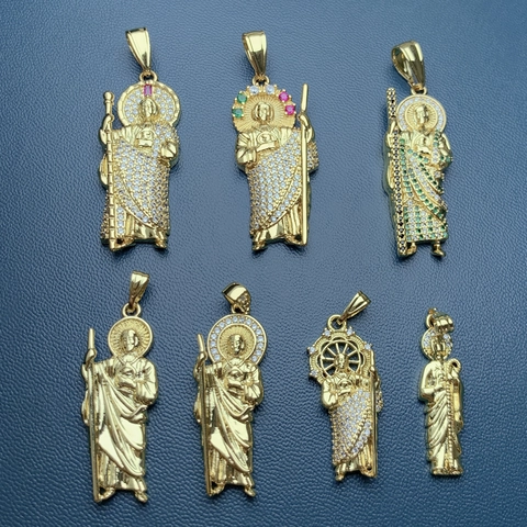 Μενταγιόν San Judas St Jude Χαλκός Επιχρυσωμένο 18K Ζιργκόν Θρησκευτικό Κόσμημα Hip Hop Για Άνδρες Γυναίκες Αξεσουάρ
