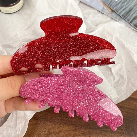 Glitter Acrylic Hair Claw Clip Large Shark Hairpin Fashion Accessary For Women Strong Hold Stylish