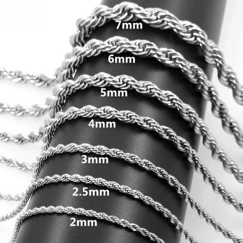 Collana a Corda in Acciaio Inossidabile Unisex Catena a Maglie Intrecciate Tono Argento Gioielli per Uomo Donna Diverse Dimensioni