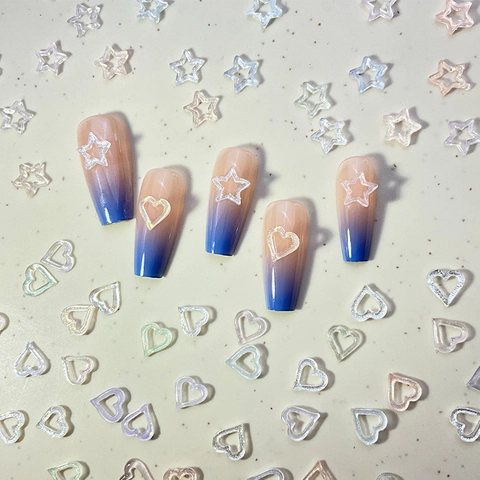 Hollow Heart Star Nail Art Decorations Resin Silver Powder Glitter Charms For DIY Manicure Crafts French Style Ornaments