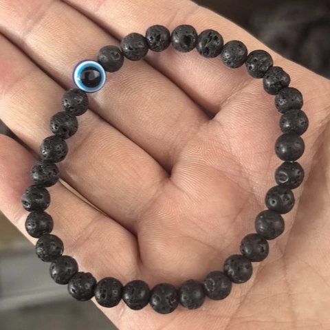 Natural Stone Beaded Bracelet Evil Eye Nazar Schutzamulett Tigerauge Lavastein Elastisch Boho Schmuck