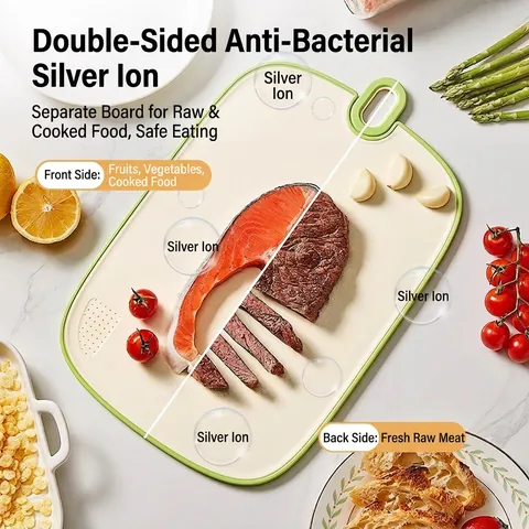 Antibacterial Double Sided Plastic Cutting Board Non Slip Kitchen Chopping Board With Grinding Area And Hanging Hole