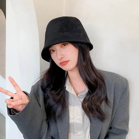 Sombrero de Pescador de Gamuza Japonés para Mujer Color Sólido Otoño Invierno Protección Solar Plegable Moda Mujer Accesorios