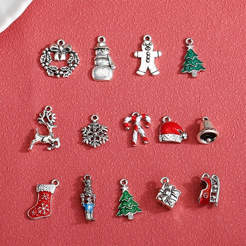Christmas Charms Alloy Enamel Small Pendants For DIY Jewelry Making Holiday Tree Decorations Snowman Santa Hat Styles
