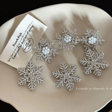 Pinzas Para El Cabello De Copo De Nieve Aleación Diamantes De Imitación Perla Artificial Sintética Horquillas Laterales Navidad Invierno