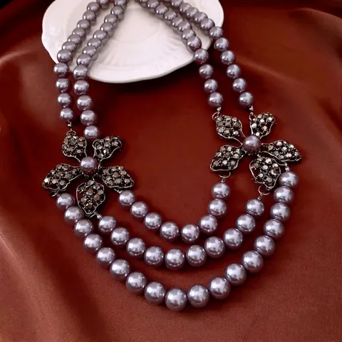 Collana Di Künstliche Perle Sintetiche A Strati Con Connettori A Fiore In Lega E Strass Stile Retrò Francese Per Donna