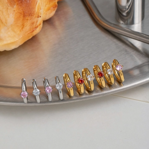 Geometrische Runde Huggie Hoop Ohrringe 304 Edelstahl 18K Vergoldet Zirkonia Wasserdicht Hypoallergen Damen Schmuck
