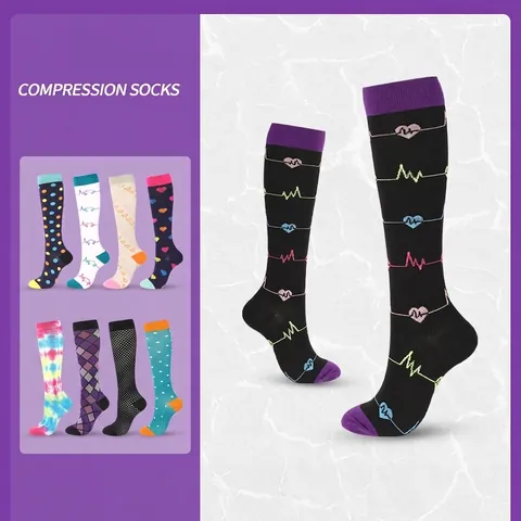 Chaussettes De Compression Nylon Élastique Hautes Respirant Pression Graduée Sport Course Récupération Motifs Coeur Pois Argyle Camo