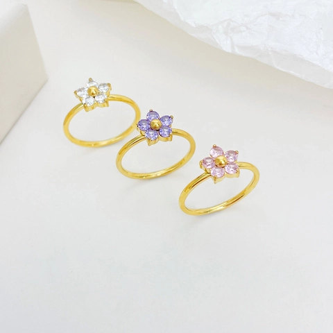 Flower Zircon Rings Titanium Steel Simple Elegant Jewelry Accessories Gift For Women