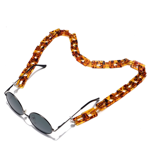 Cadena Para Gafas De Resina Acrílica Patrón Carey Eslabones Rectangulares Cordón Antideslizante Correa Gafas De Sol Retro Mujer