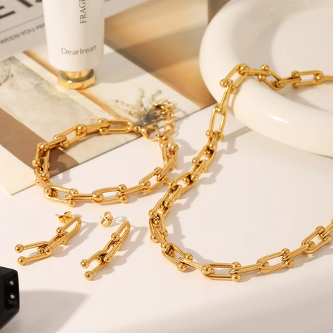 Minimalistische U-form 304 Edelstahl 18k Vergoldete Kettenarmbänder Ohrringe Halskette