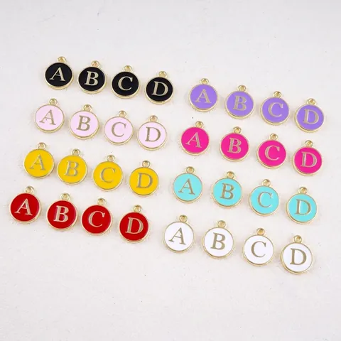 Dijes Redondos Con Letras Del Alfabeto Inglés Aleación Esmalte Gota De Aceite Colgantes Para Hacer Joyas De Bricolaje Pulsera Collar