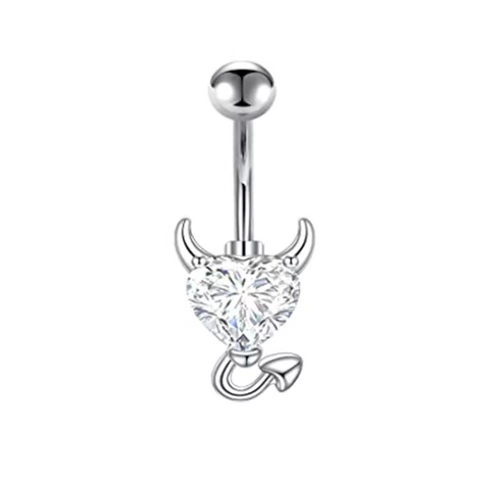 Bauchnabelpiercing 316L Edelstahl Herz Zirkonia Kleiner Teufel Hörner Schwanz Körperschmuck