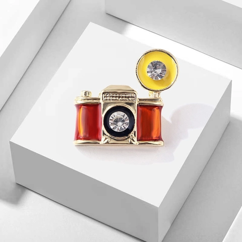 Broche de Cámara Retro Vintage de Aleación Esmalte Strass Pin de Solapa Estilo de Fotografía Joyería de Moda Regalo Para Mujeres Hombres Unisex