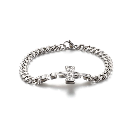 Cross Pendant Bracelet Stainless Steel Cuban Link Chain Punk Street Jewelry For Men Unisex