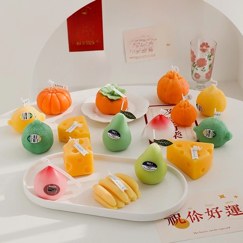 Handcrafted Simulation Scented Wax Candle Fruit Cheese Food Shaped Fragrance Decorative Home Valentine Gift Photography Props
