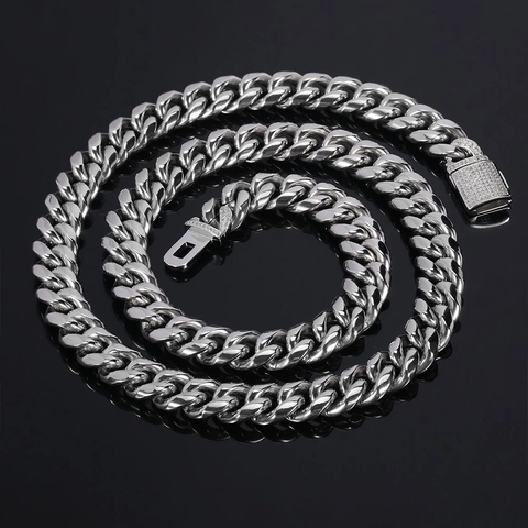 Collar De Cadena Cubana Hip Hop Acero Inoxidable Cadena Pulida Cierre Iced Out Estilo Streetwear Punk Joyería Unisex