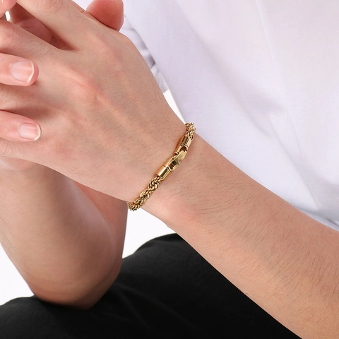 Bracciale A Catena In Corda Acciaio Inossidabile Gioielli Di Moda Intrecciati Per Uomini Donne Accessori Di Tendenza Chiusura Meccanica