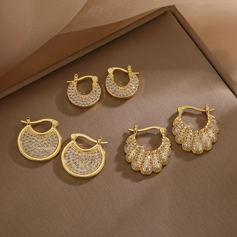Zirkonia Creolen Kupfer Vergoldet Geometrisch Unregelmäßig Fächerförmig Elegant Vintage Schmuck Für Damen
