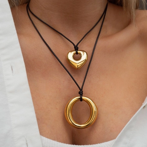 Minimalist Pendant Necklace Stainless Steel Black Cord Geometric Organic Shape Fashion Jewelry For Women Waterproof
