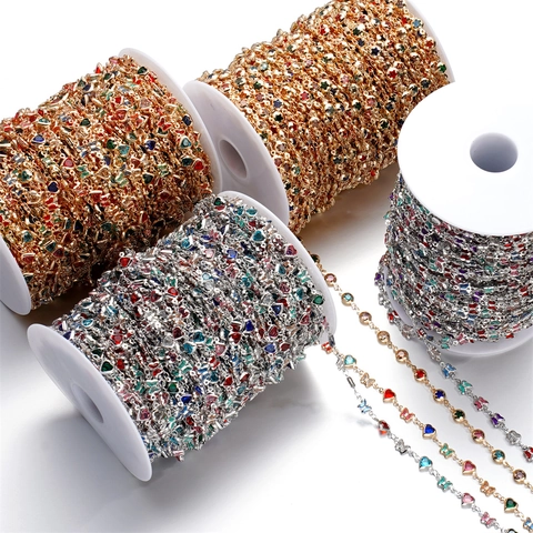 DIY Schmuckherstellung Kette Bunte Kristall Herz Schmetterling Stern Kupfer Glied Für Halskette Armband Handgemachtes Handwerk