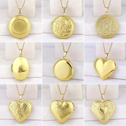 Stainless Steel Locket Necklace Openable Photo Frame Heart Round Oval Book Shaped Memorial Jewelry For Women Men