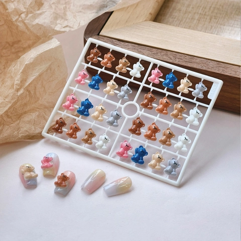 3D Süße Cartoon Bär Nagelkunst Charms Harz Mini Tier Nagel Dekorationen Für DIY Maniküre Zubehör Gemischte Farben