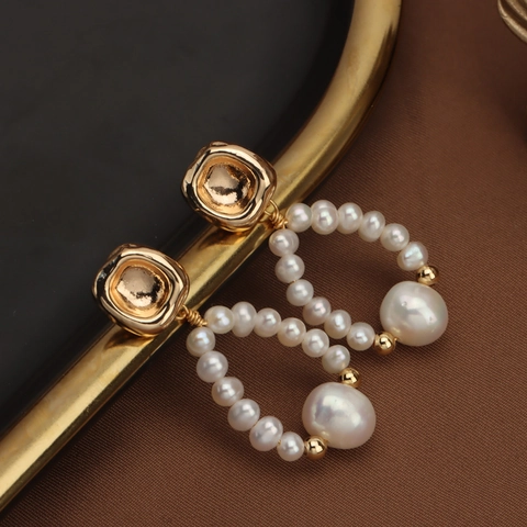 Pendientes de Gota Franceses Vintage Perla de Agua Dulce Barroca Para Mujer Poste de Plata de Ley 925 Joyería de Cobre Chapado en Oro 18K