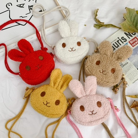 Kids Rabbit Plush Crossbody Bag Mini Animal Coin Purse Lamb Wool Small Shoulder Bag For Toddler Girls Daily Accessory