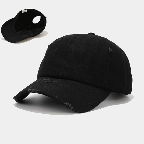 Washed Cotton Distressed Ponytail Baseball Cap For Women Retro Vintage Style Breathable Sun Protection Adjustable Hat