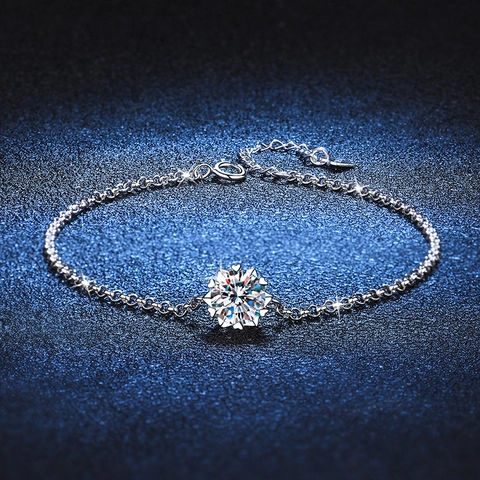 Snowflake 925 Sterling Silver Moissanite Bracelet For Women Hexagram Star Adjustable Chain Sparkling Jewelry Wedding Anniversary Gift