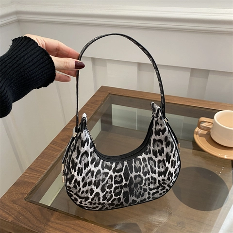 Leopardenmuster Achseltasche Hobo Tasche PU Leder Halbmond Schultertasche Vintage Mode Trendiges Accessoire Für Damen