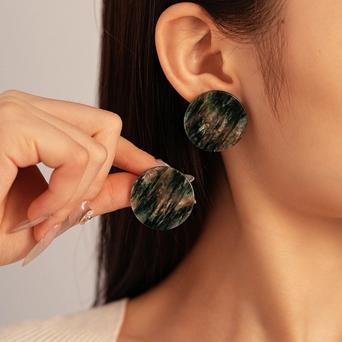Vintage Runde Harz Ohrstecker Mit Tusche Marmor Textur Und Silbernem Ohrstecker Geometrischer Schmuck Für Damen