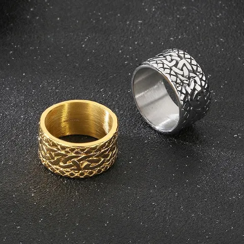 Anillo Hombre Textura Tejida Acero Inoxidable 316L Nudo Celta Retro Punk Banda Ancha Joyería Hip Hop
