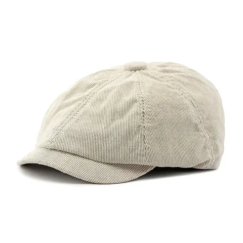 Vintage Corduroy Newsboy Cap Octagonal Cabbie Hat Solid Color Adjustable Retro British Style For Men Women Casual