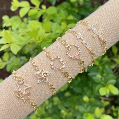 Fashion Gold Plated Alloy Rhinestone Charm Bracelet For Women Men Star Moon Heart Infinity Bracelet Daily Jewelry Gift