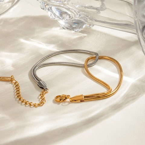 Pulsera de Cadena de Serpiente de Acero Inoxidable Bicolor para Mujer Ajustable Oro Plata Geométrico Color Mixto Joyería de Moda